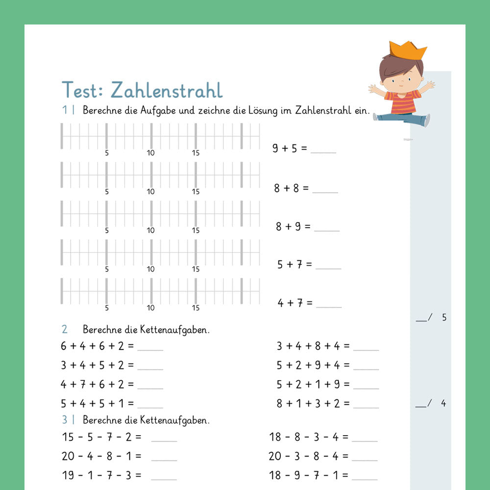 Königspaket: Zahlenstrahl im Zahlenraum 20 (Mathe, 1. Klasse) - inklusive Test