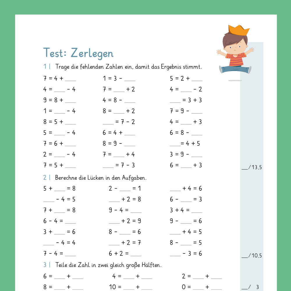 Königspaket: Zerlegen im Zahlenraum 10 (Mathe, 1. Klasse) - inklusive Test