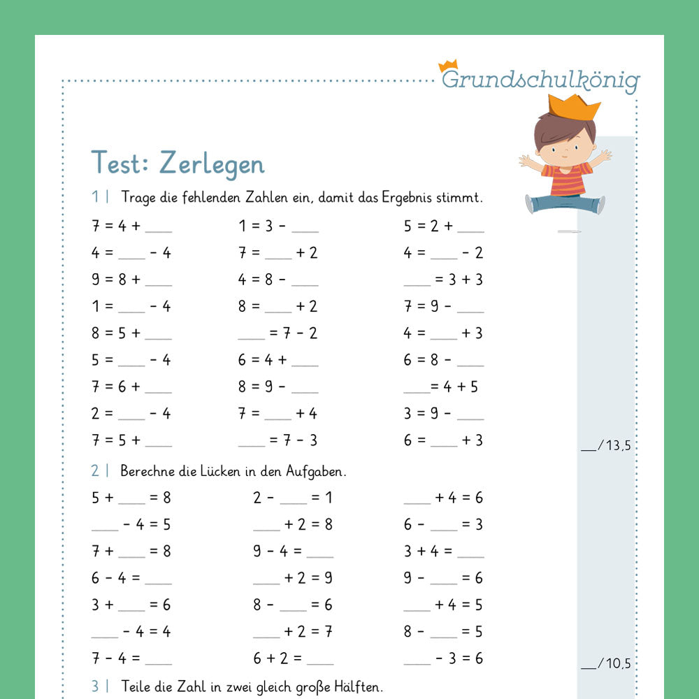 Königspaket: Zerlegen im Zahlenraum 10 (Mathe, 1. Klasse) - inklusive Test