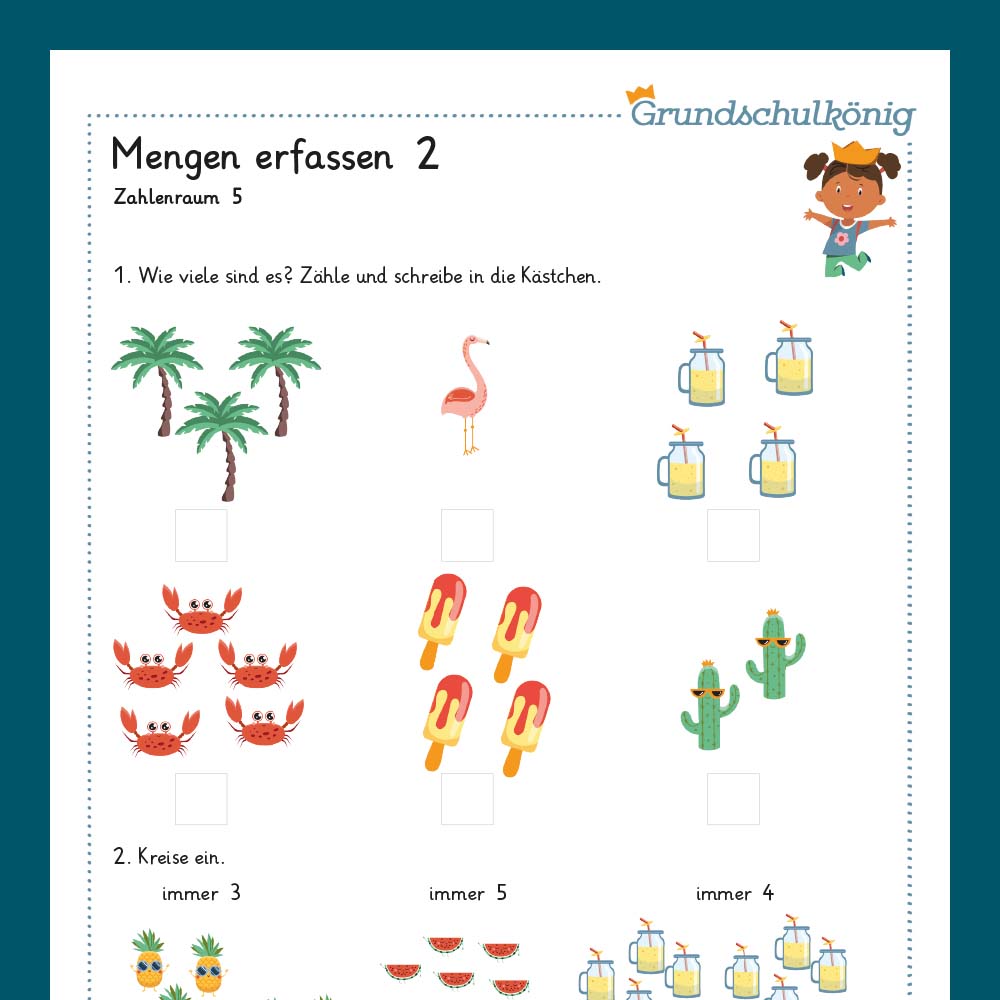 Königspaket: Mengen erfassen im Zahlenraum 5 (Mathe, 1. Klasse) - inklusive Test