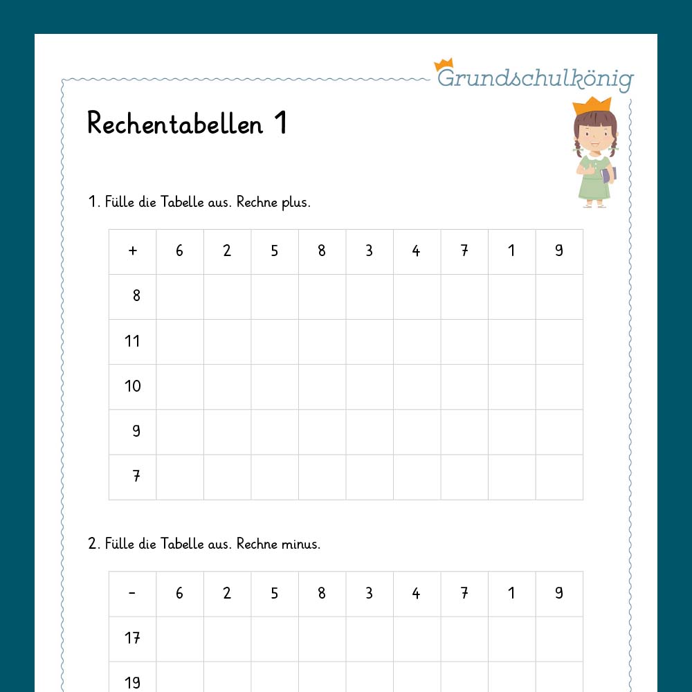 Königspaket: Rechentabellen im Zahlenraum 20 (Mathe, 1. Klasse) - inklusive Test