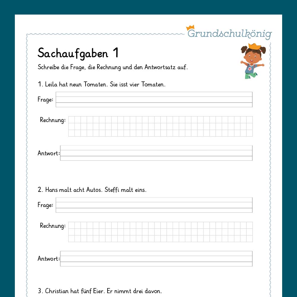 Königspaket: Sachaufgaben im ZR 10 (Mathe, 1. Klasse) - inklusive Test