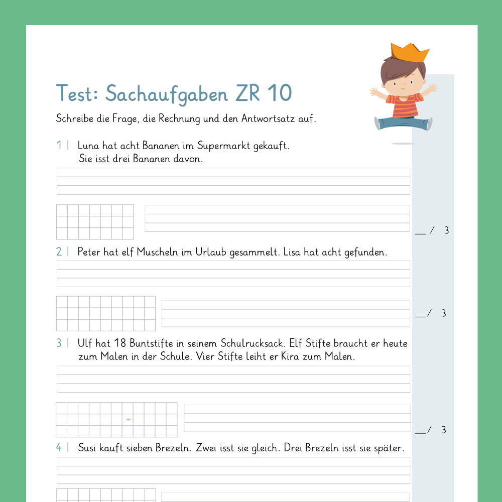 Königspaket: Sachaufgaben Zahlenraum 10 (Mathe, 1. Klasse) - inklusive Test
