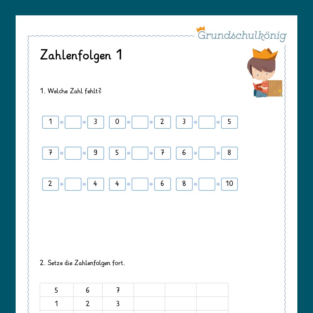 Königspaket: Zahlenfolgen im Zahlenraum 10 (Mathe, 1. Klasse) - inklusive Test