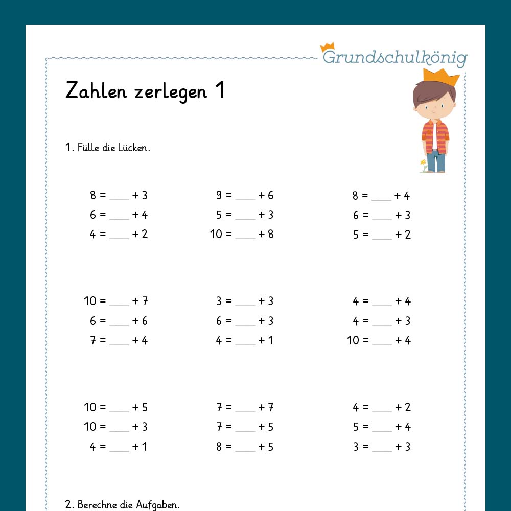 Königspaket: Zerlegen im Zahlenraum 10 (Mathe, 1. Klasse) - inklusive Test