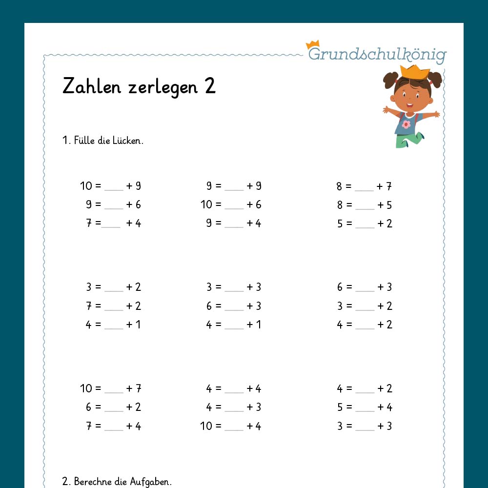 Königspaket: Zerlegen im Zahlenraum 10 (Mathe, 1. Klasse) - inklusive Test