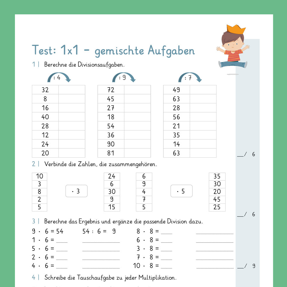 Königspaket: Gemischte Aufgaben im 1x1 - Teil 2 (Mathe, 2. Klasse) - inklusive Test