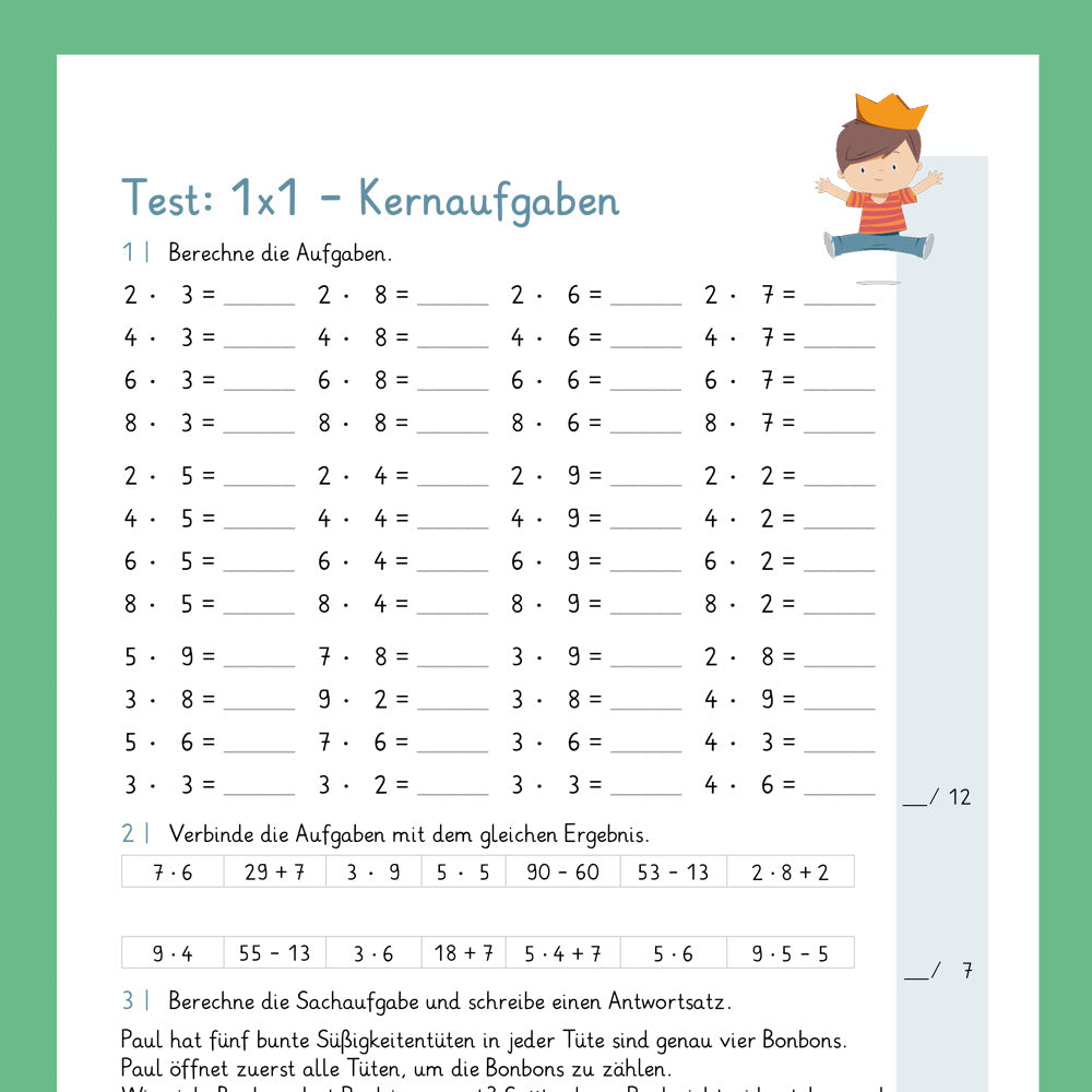 Königspaket: Kernaufgaben im 1x1 (Mathe, 2. Klasse) - inklusive Test