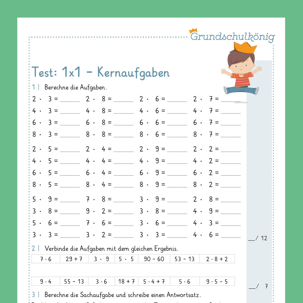 Königspaket: Kernaufgaben im 1x1 (Mathe, 2. Klasse) - inklusive Test