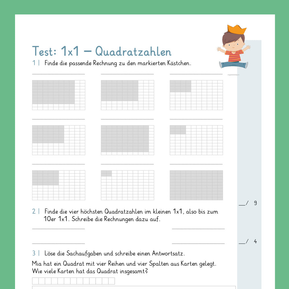 Königspaket: Quadratzahlen im 1x1 (Mathe, 2. Klasse) - inklusive Test