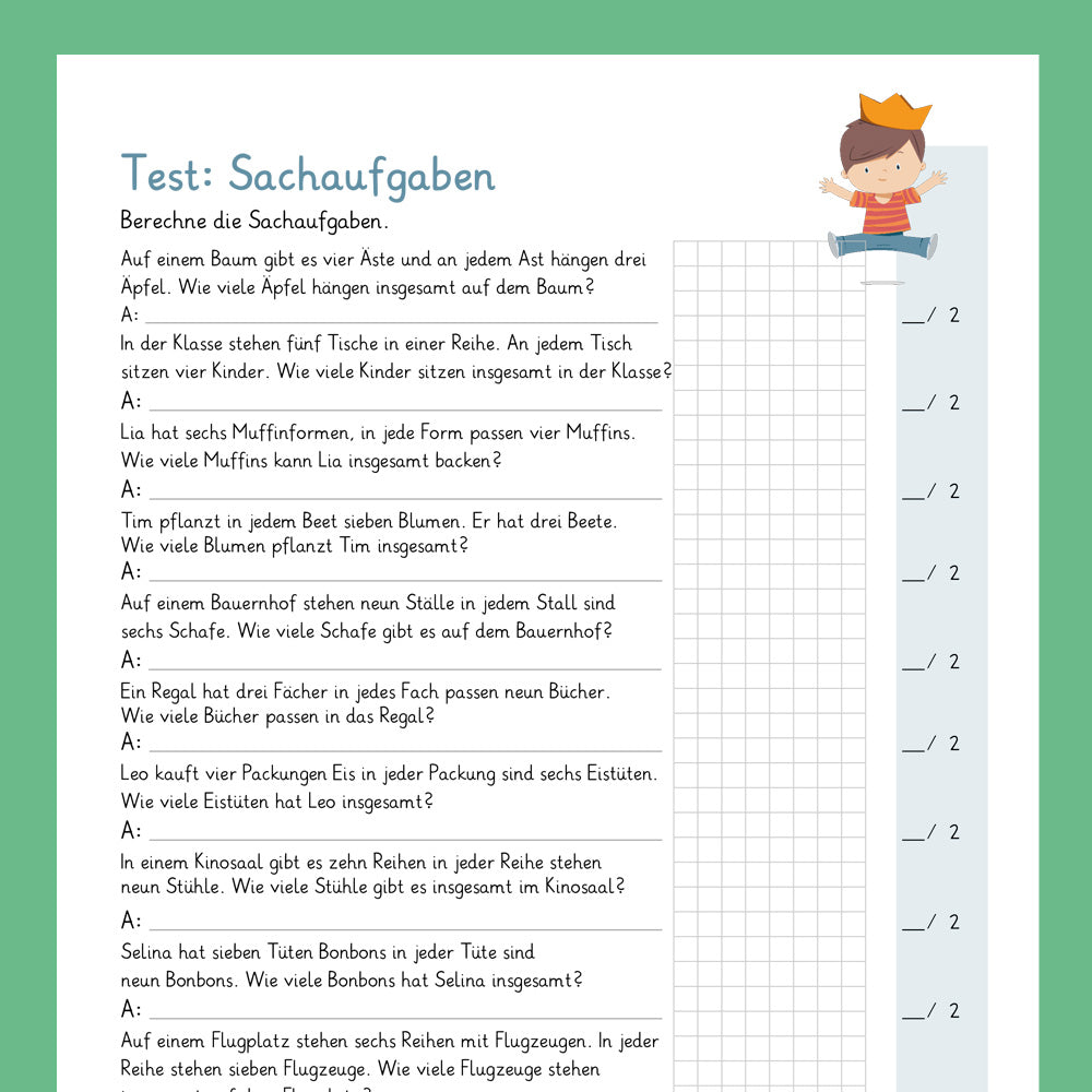 Königspaket: Sach- & Textaufgaben im 1x1 (Mathe, 2. Klasse) - inklusive Test