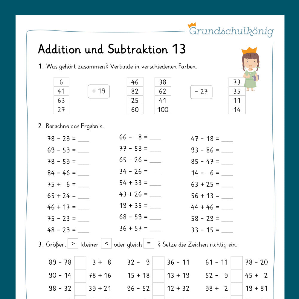 Königspaket: Zusatzpaket - Addition & Subtraktion im Zahlenraum 100 (Mathe, 2. Klasse)