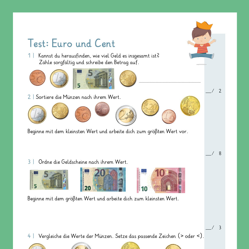 Königspaket: Euro und Cent (Mathe, 2. Klasse) - inklusive Test
