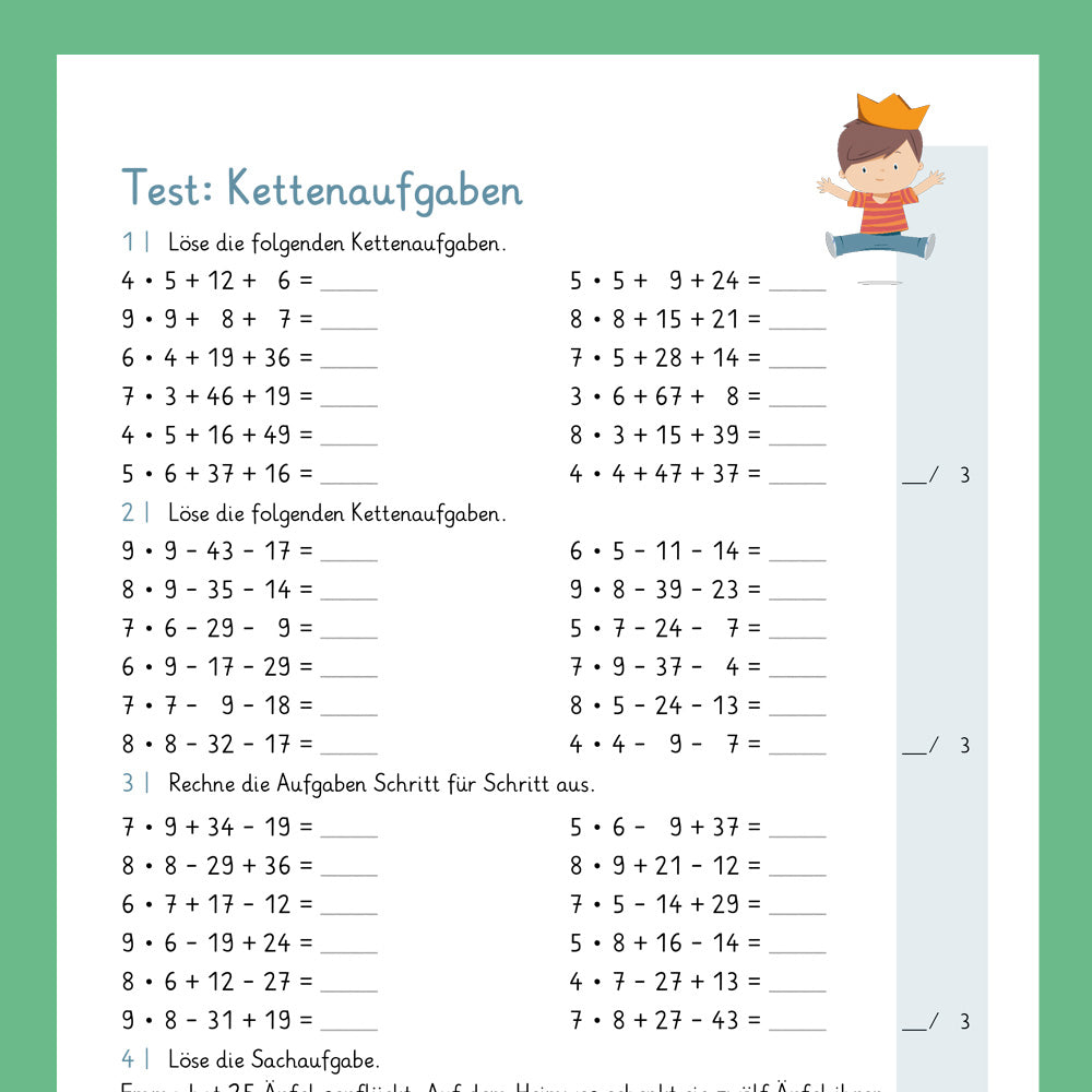 Königspaket: Kettenaufgaben im Zahlenraum 100 (Mathe, 2. Klasse) - inklusive Test