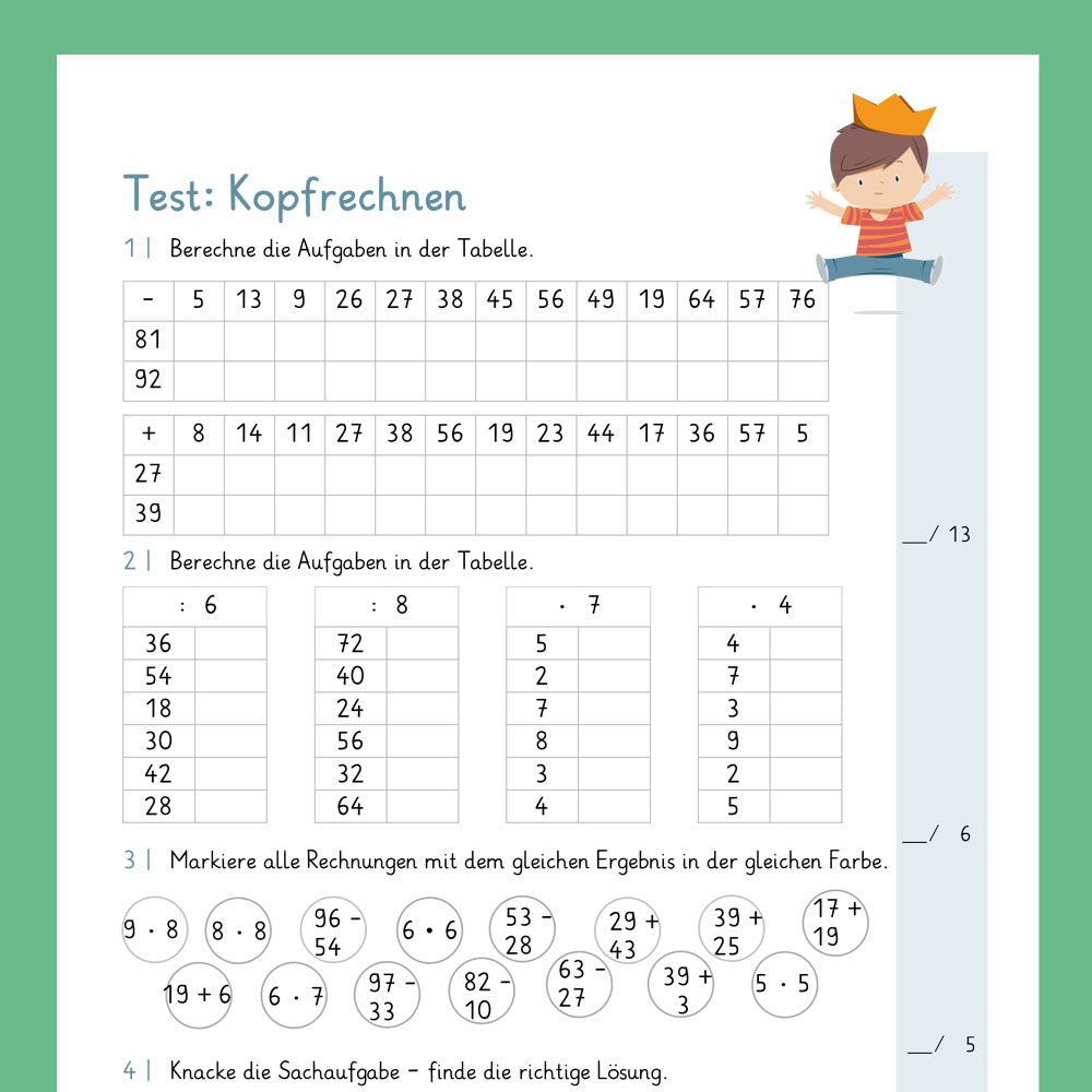 Königspaket: Kopfrechnen im Zahlenraum 100 (Mathe, 2. Klasse) - inklusive Test