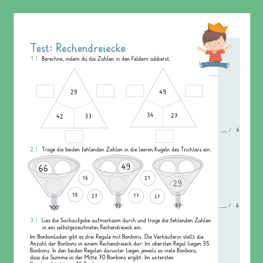 Königspaket: Rechendreiecke im Zahlenraum 100 (Mathe, 2. Klasse) - inklusive Test