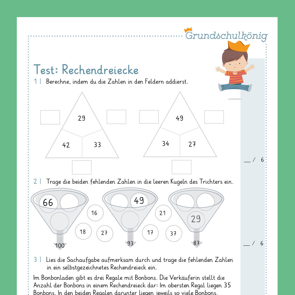 Königspaket: Rechendreiecke im Zahlenraum 100 (Mathe, 2. Klasse) - inklusive Test