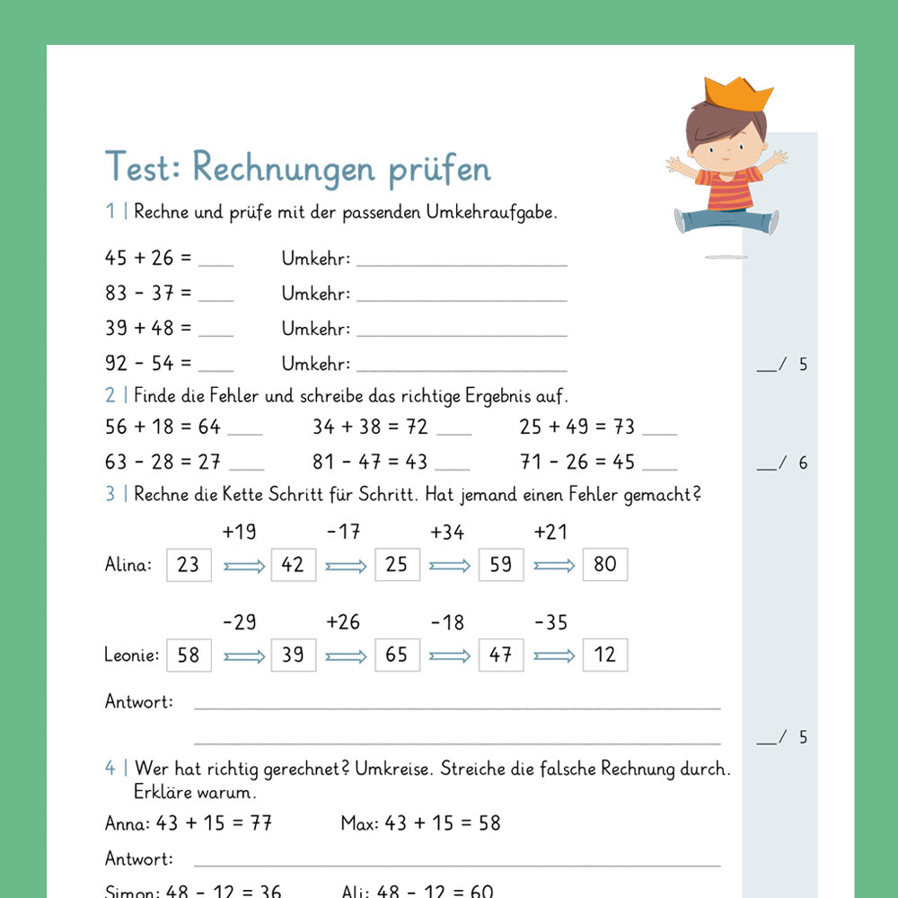 Königspaket: Rechnungen prüfen (Mathe, 2. Klasse) - inklusive Test