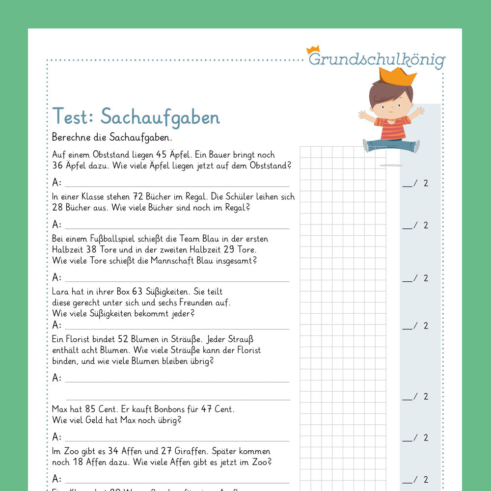 Königspaket: Sachaufgaben - allgemein (Mathe, 2. Klasse) - inklusive Test