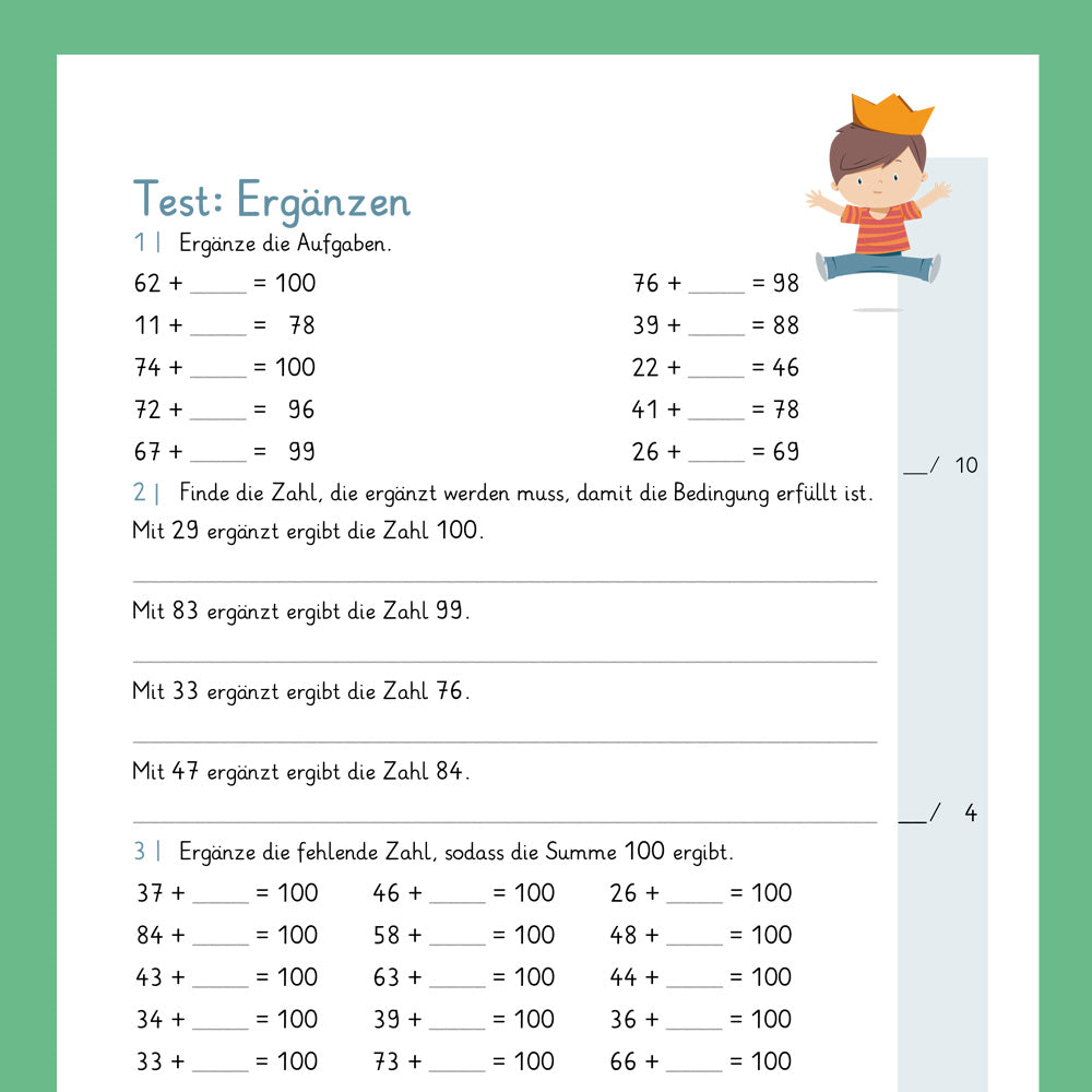 Königspaket: Ergänzen bis 100 (Mathe, 2. Klasse) - inklusive Test