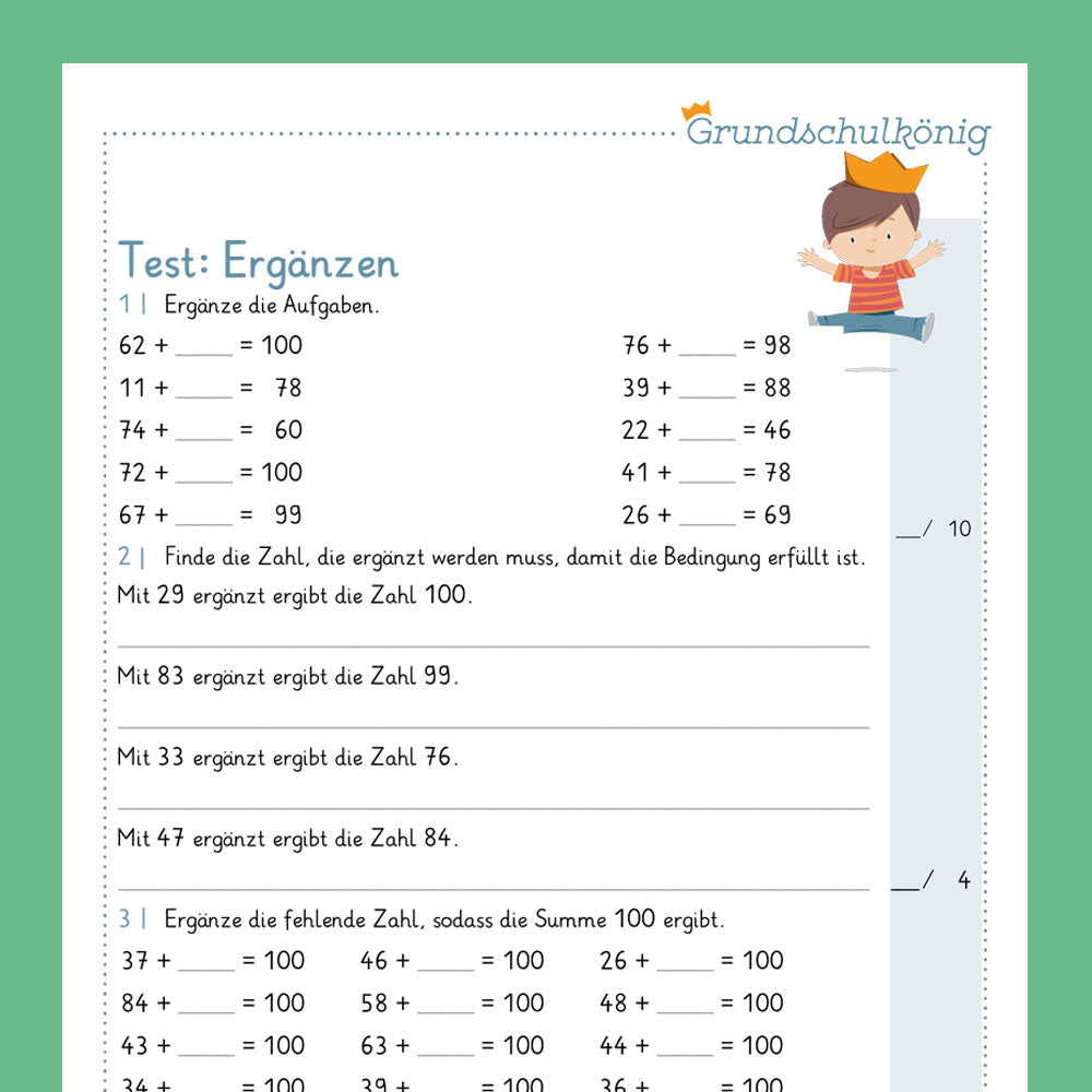 Königspaket: Ergänzen bis 100 (Mathe, 2. Klasse) - inklusive Test
