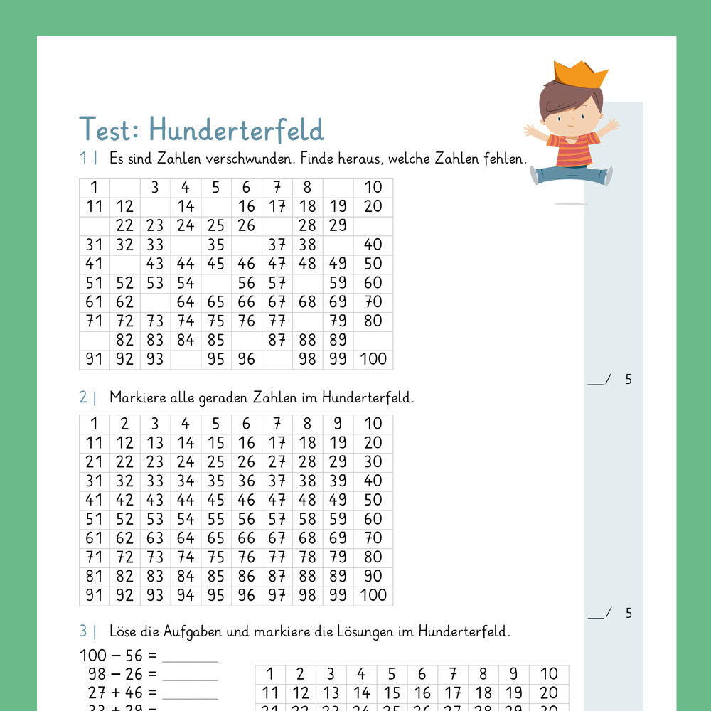 Königspaket: Hunderterfeld / Hundertertafel (Mathe, 2. Klasse) - inklusive Test