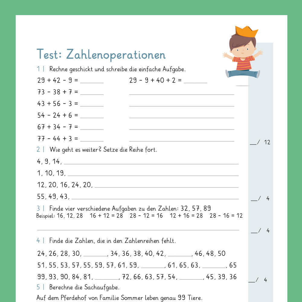 Königspaket: Zahlenoperationen im ZR 100 (Mathe, 2. Klasse) - inklusive Test