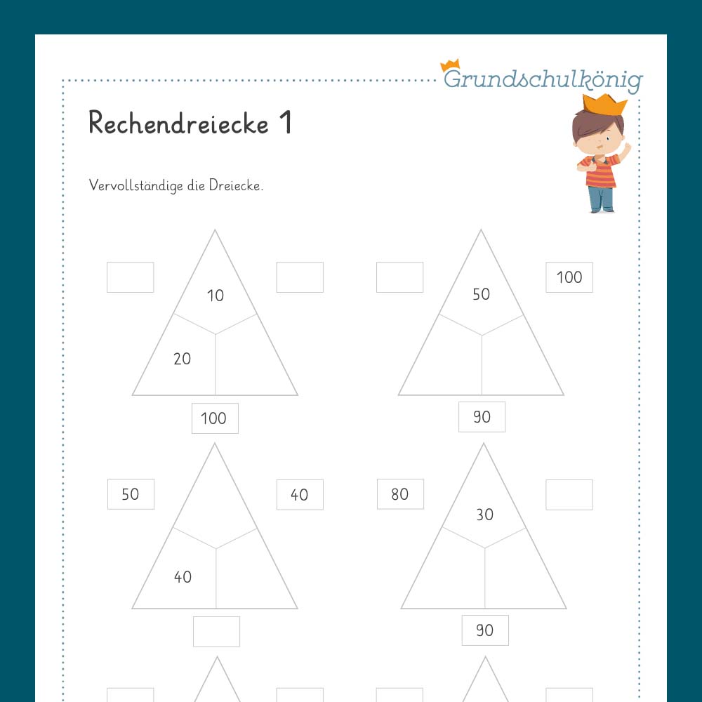 Königspaket: Rechendreiecke im Zahlenraum 100 (Mathe, 2. Klasse) - inklusive Test