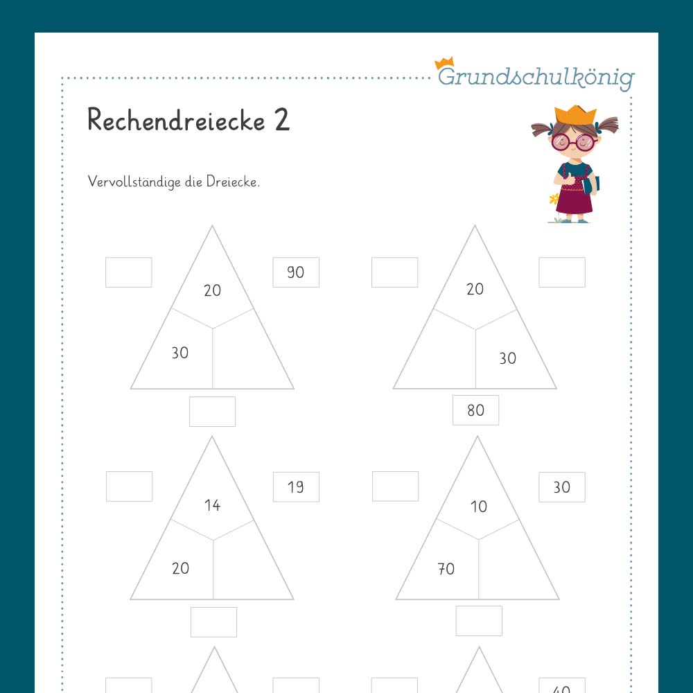 Königspaket: Rechendreiecke im Zahlenraum 100 (Mathe, 2. Klasse) - inklusive Test