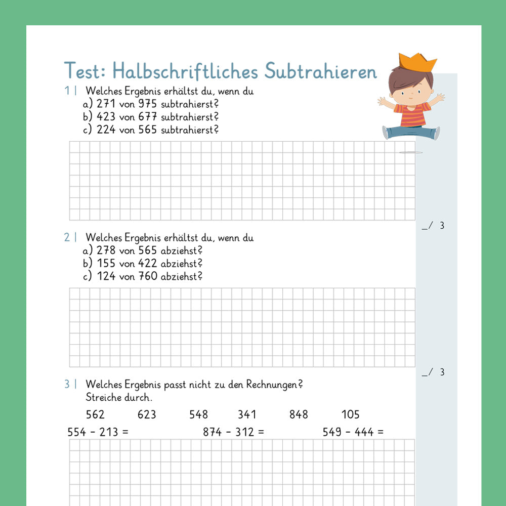 Königspaket: Halbschriftliches Subtrahieren (Mathe, 3. Klasse) - inklusive Test