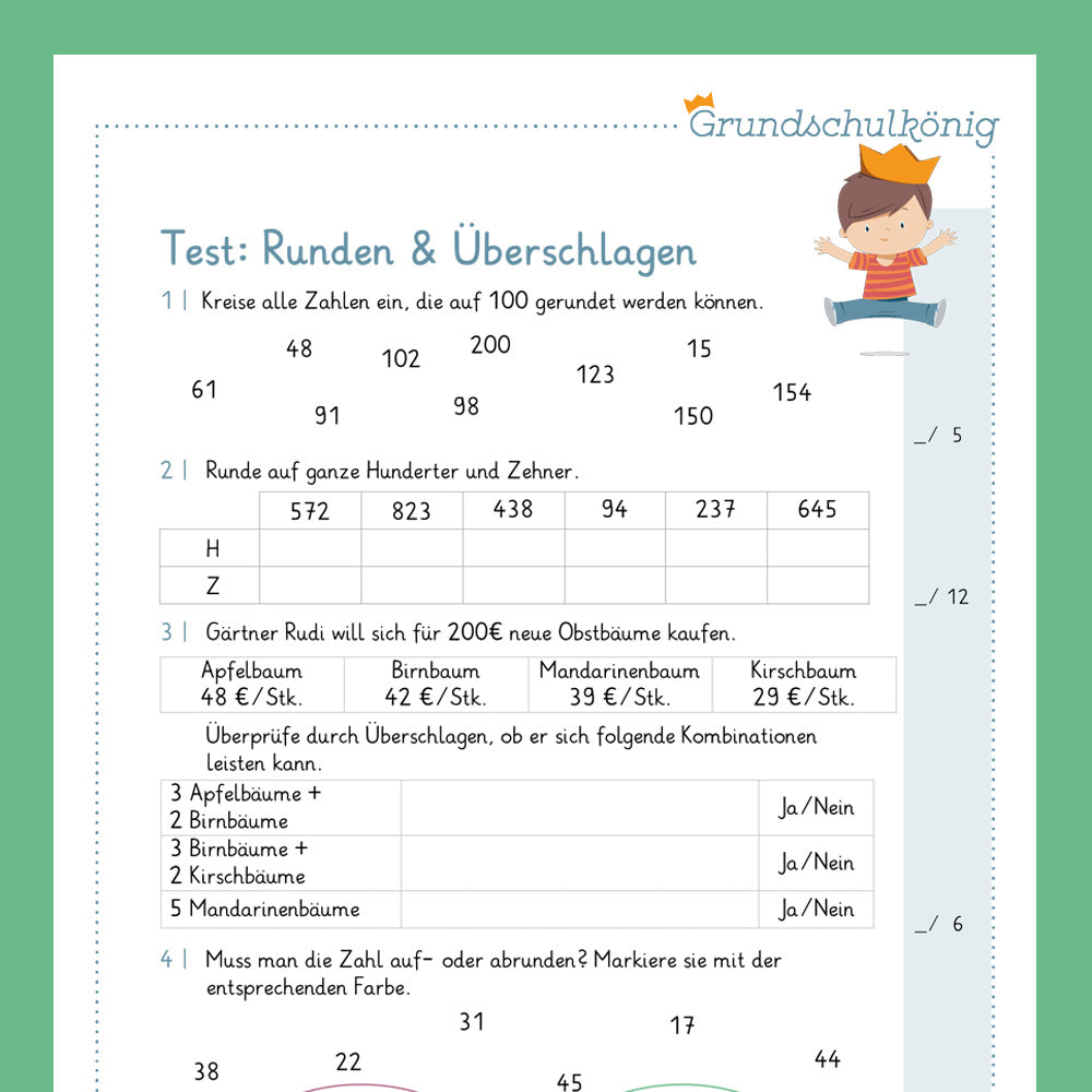 Königspaket: Runden und Überschlag (Mathe, 3. Klasse) - inklusive Test
