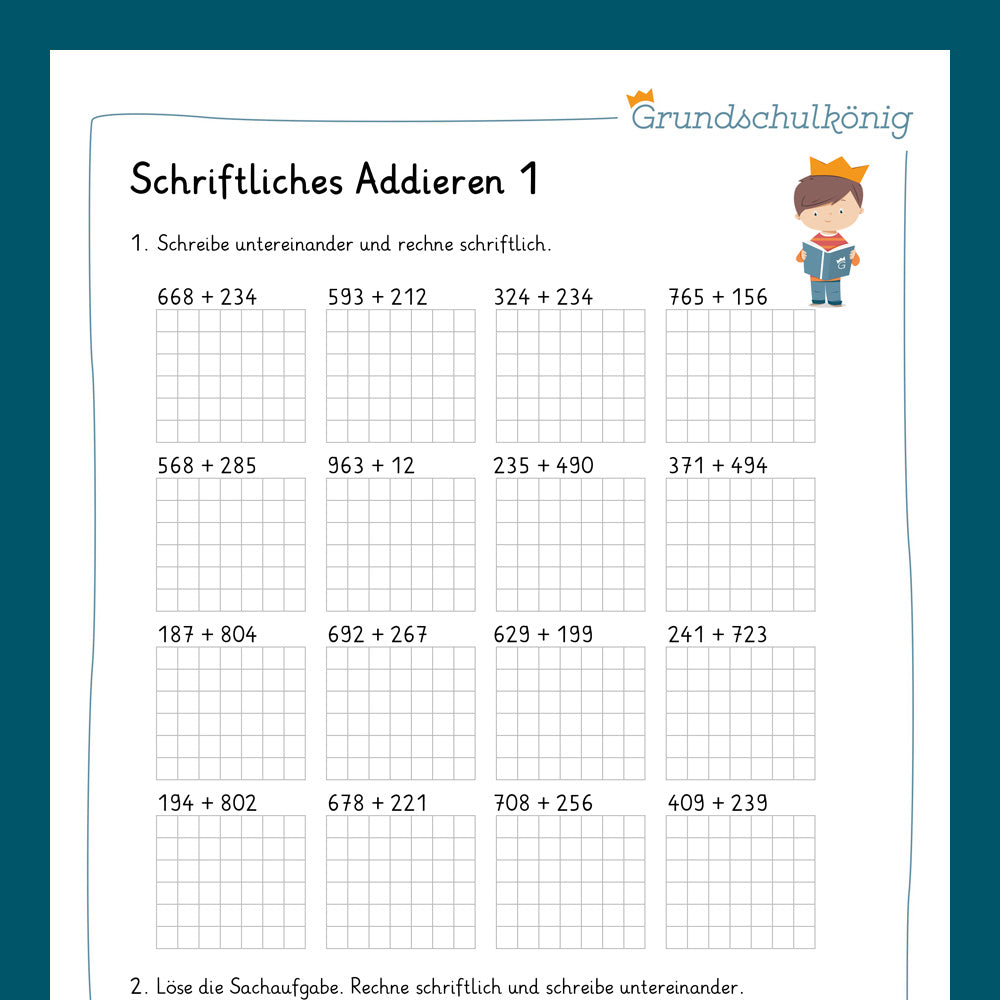 Königspaket: Schriftliches Addieren im ZR 1 000 (Mathe, 3. Klasse) - inklusive Test