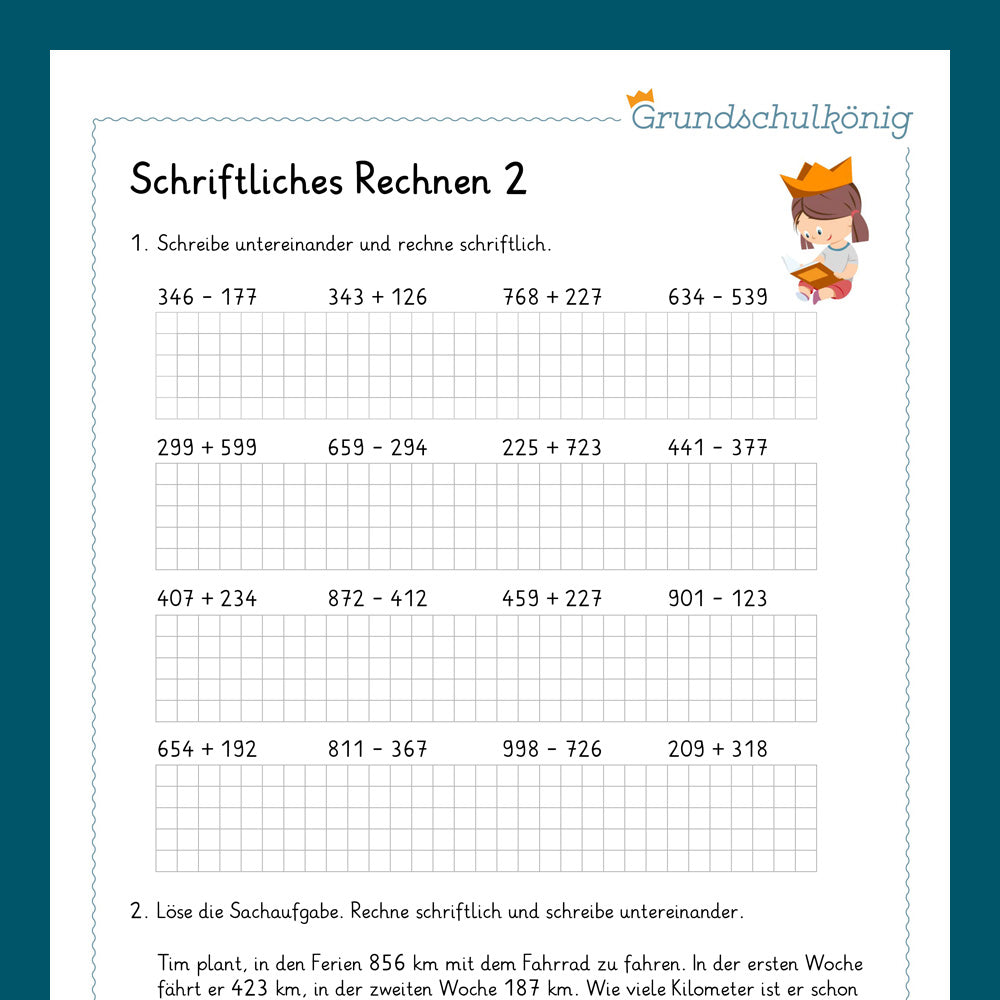 Königspaket: Gemischte Aufgaben zum schriftlichen Rechnen im ZR 1 000 (Mathe, 3. Klasse) - inklusive Test