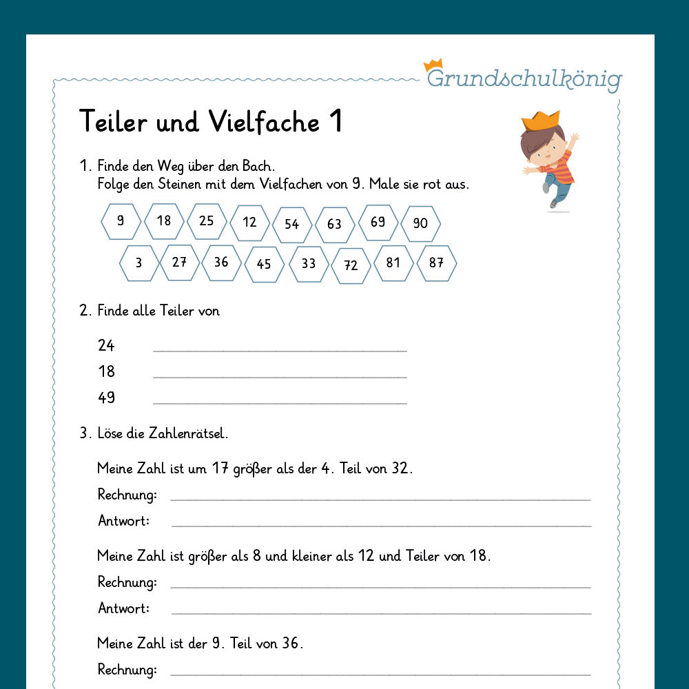Königspaket: Teiler und Vielfache (Mathe, 3. Klasse) - inklusive Test