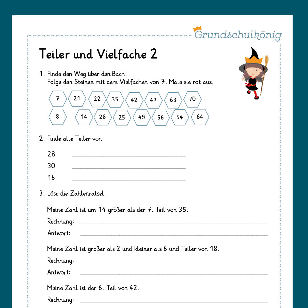 Königspaket: Teiler und Vielfache (Mathe, 3. Klasse) - inklusive Test