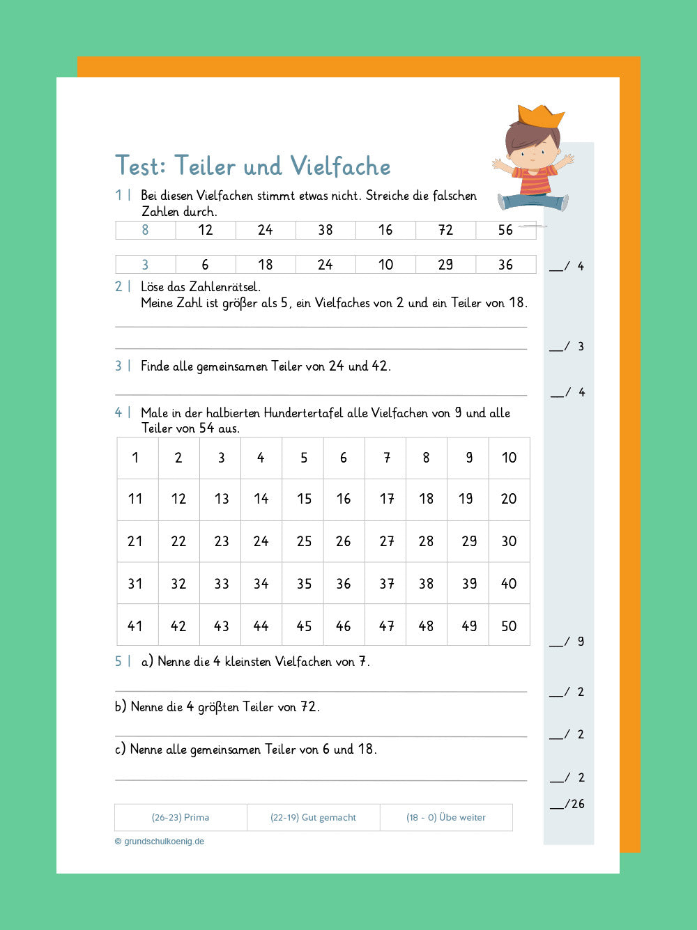 Königspaket: Teiler und Vielfache (Mathe, 3. Klasse) - inklusive Test