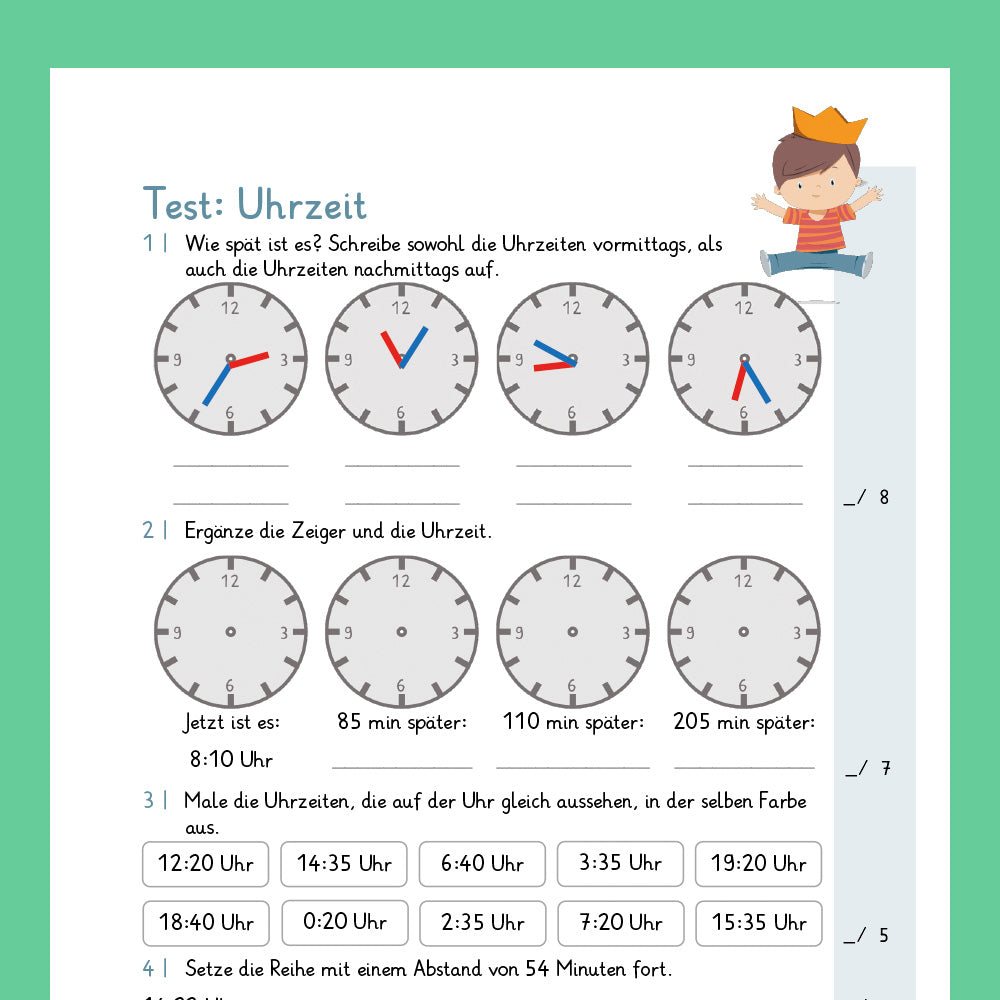 Königspaket: Rechnen mit Uhrzeiten (Mathe, 3. Klasse) - inklusive Test