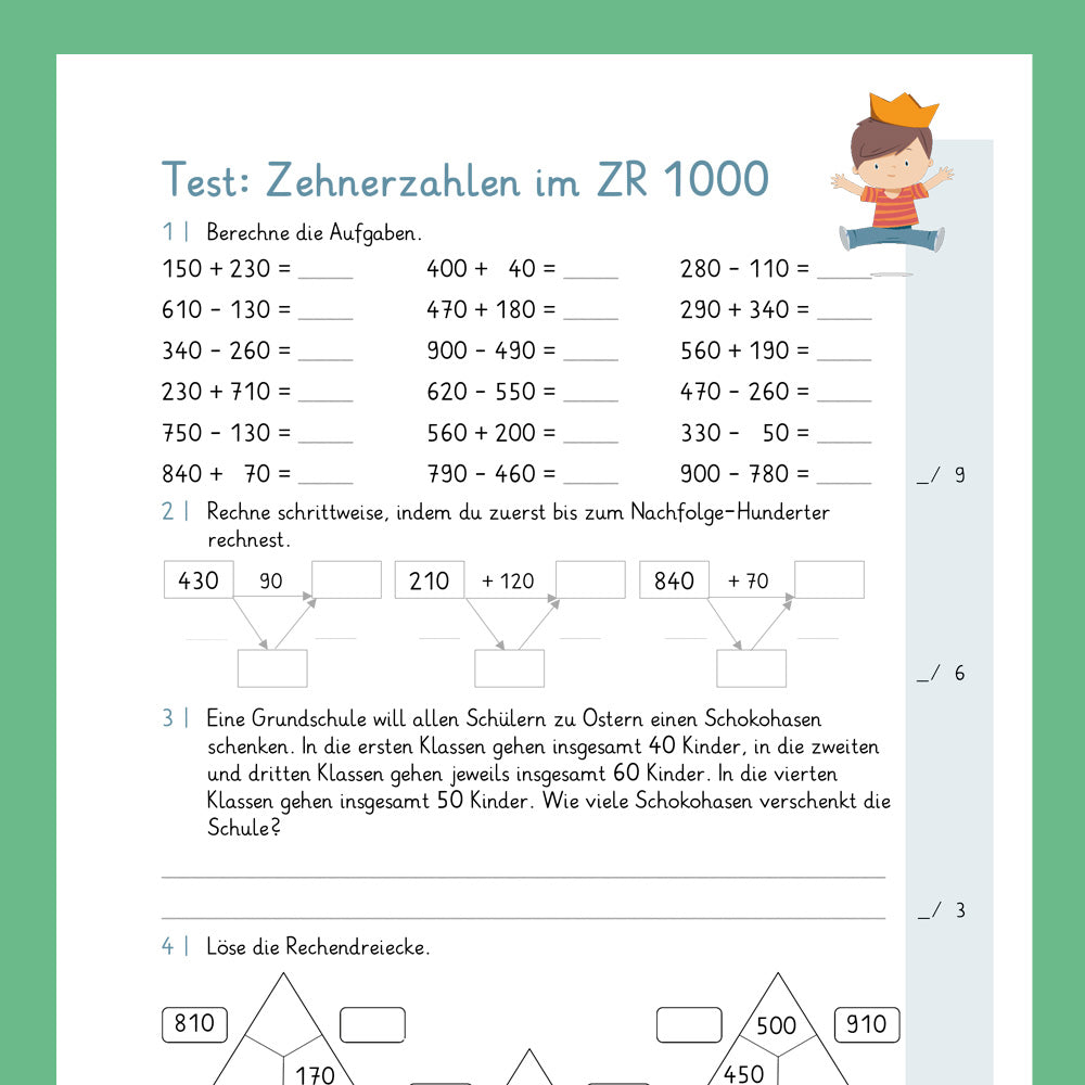 Königspaket: Addition und Subtraktion mit Zehnerzahlen im ZR 1 000 (Mathe, 3. Klasse) - inklusive Test