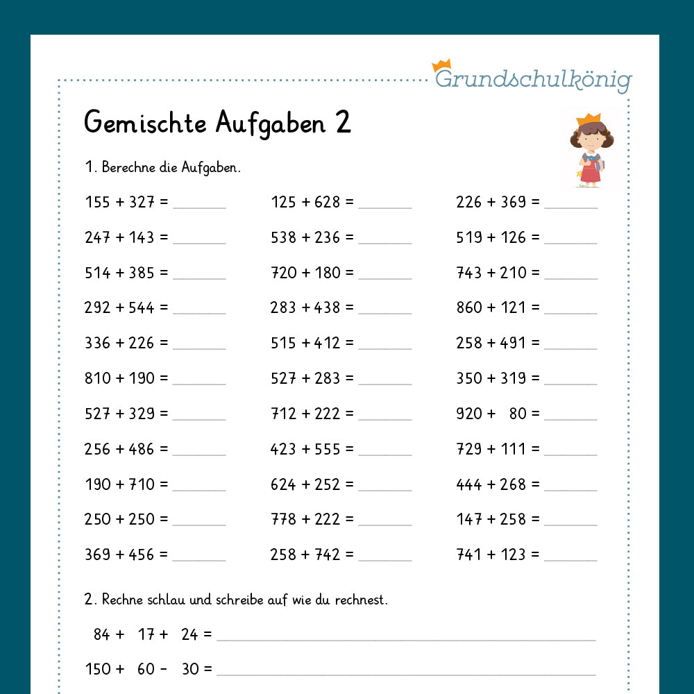 Königspaket: Gemischte Aufgaben im ZR 1 000 (Mathe, 3. Klasse) - inklusive Test