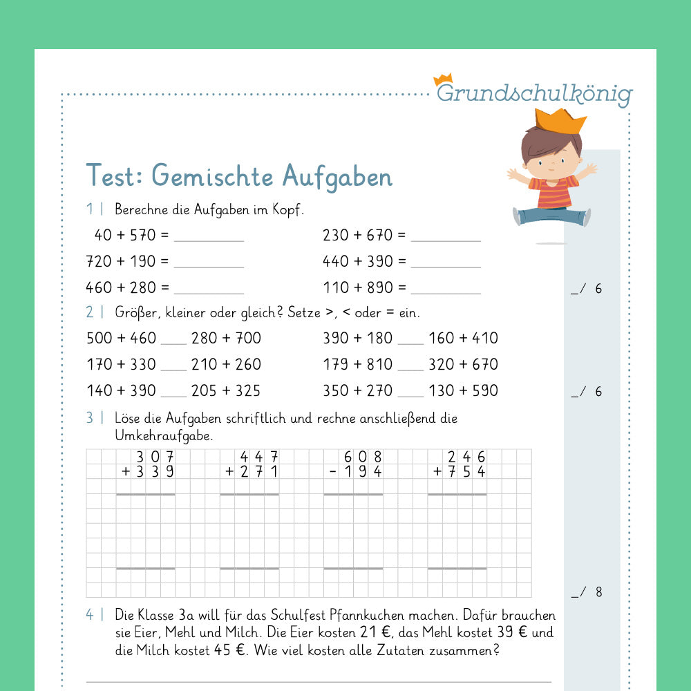 Königspaket: Gemischte Aufgaben im ZR 1 000 (Mathe, 3. Klasse) - inklusive Test