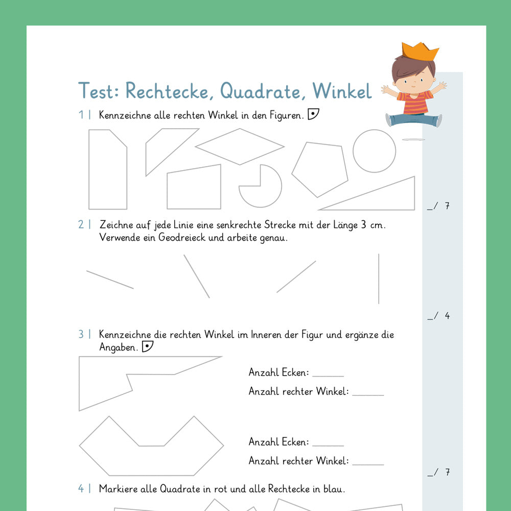 Königspaket: Rechtecke, Quadrate und Winkel (Mathe, 4. Klasse) - inklusive Test