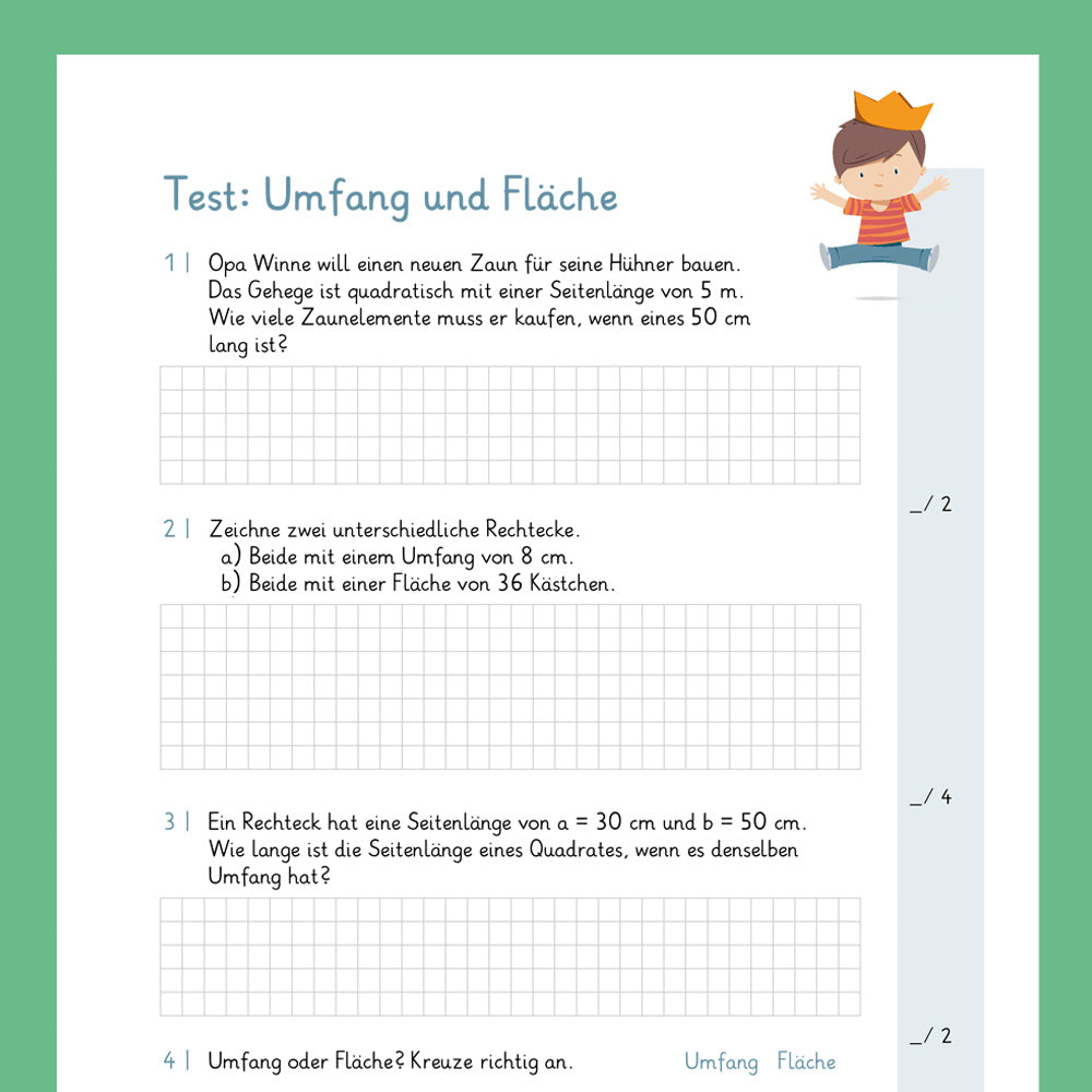 Königspaket: Umfang und Fläche (Mathe, 4. Klasse) - inklusive Test