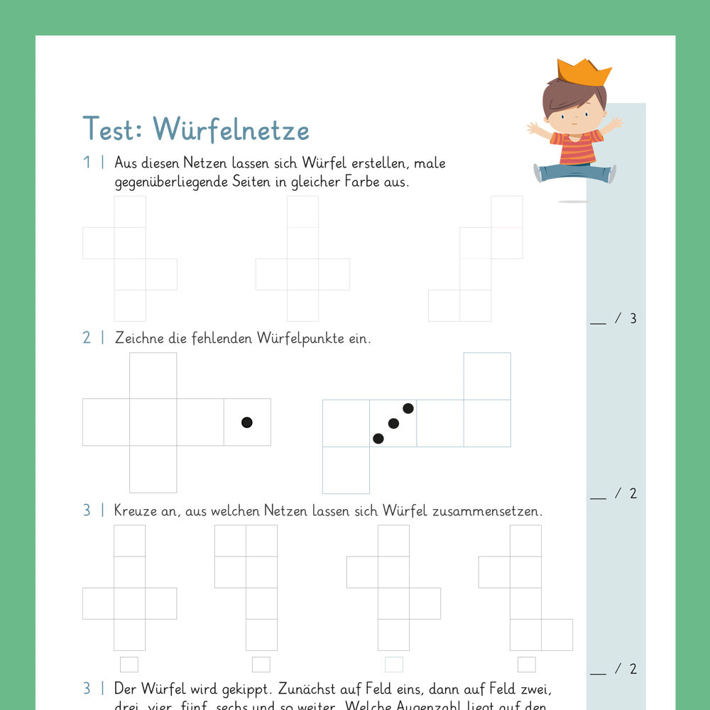 Königspaket: Würfelnetze (Mathe, 3./ 4. Klasse) - inklusive Test