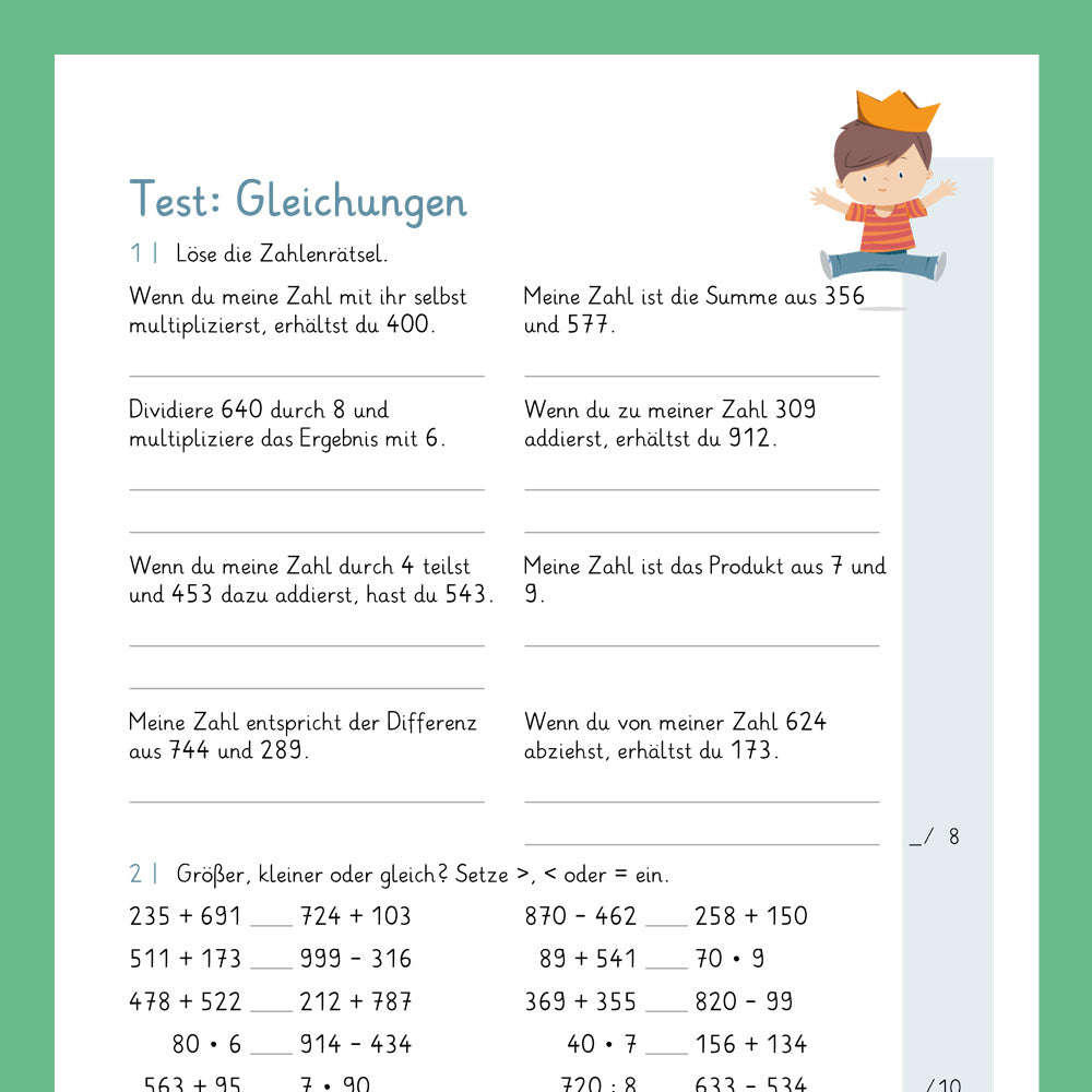 Königspaket: Gleichungen / Zahlenrätsel (Mathe, 4. Klasse) - inklusive Test