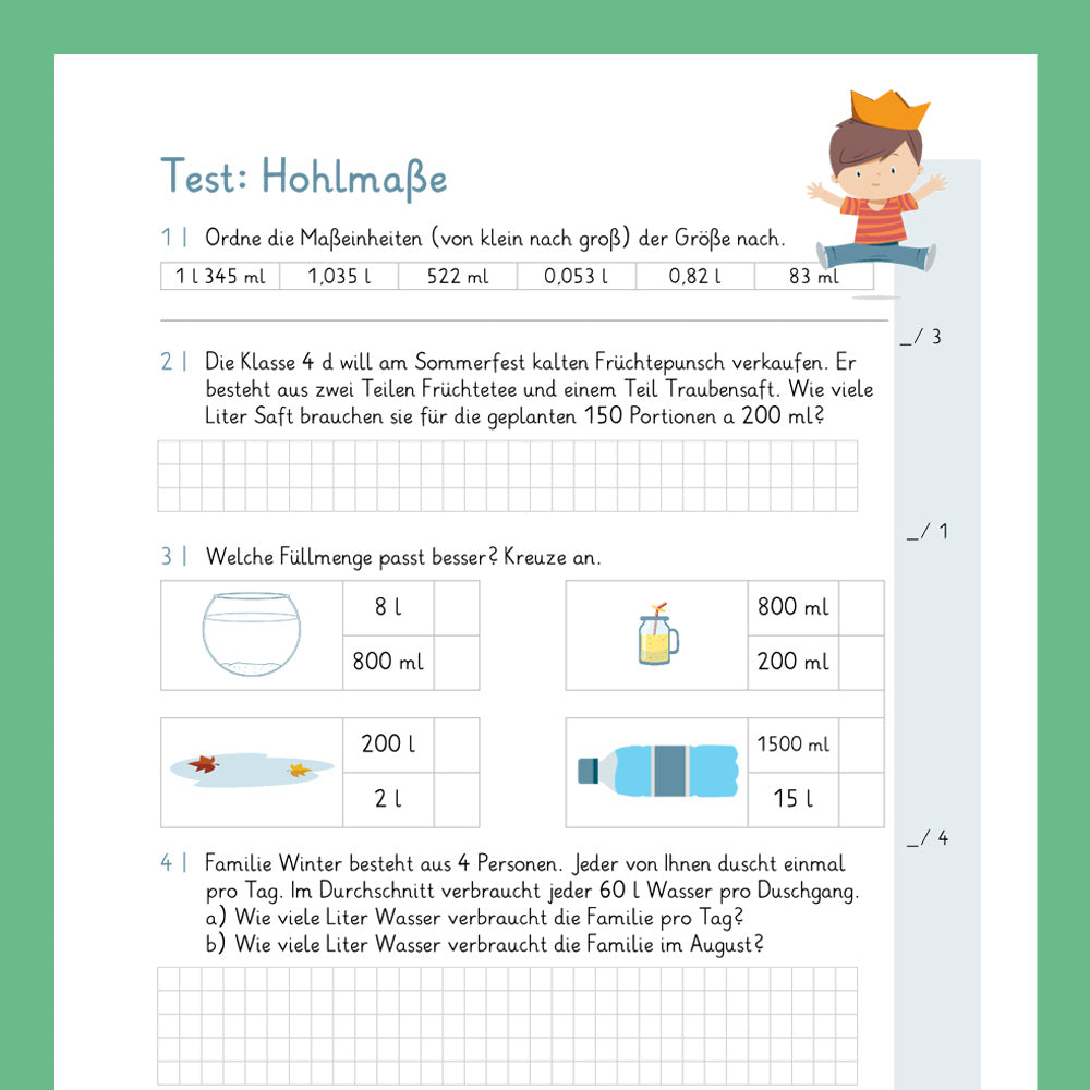 Königspaket: Hohlmaße (Mathe, 4. Klasse) - inklusive Test