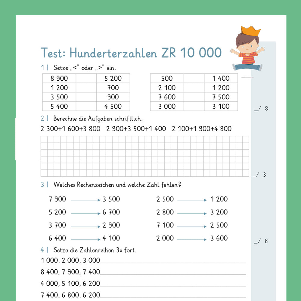Königspaket: Hunderterzahlen im Zahlenraum 10 000 (Mathe, 4. Klasse) - inklusive Test