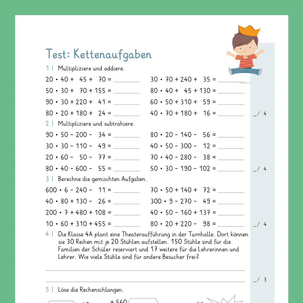 Königspaket: Kettenaufgaben (Mathe, 4. Klasse) - inklusive Test