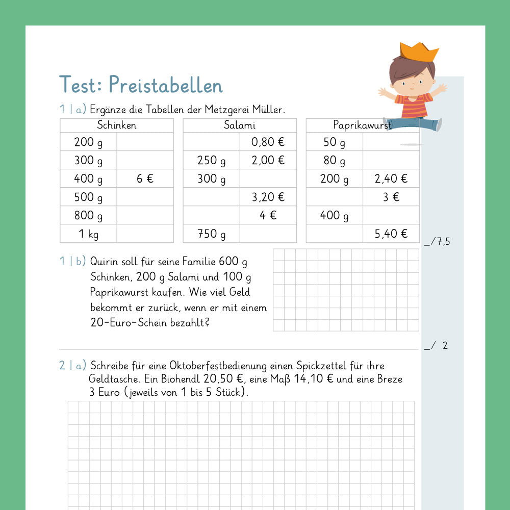 Königspaket: Preistabellen (Mathe, 4. Klasse) - inklusive Test
