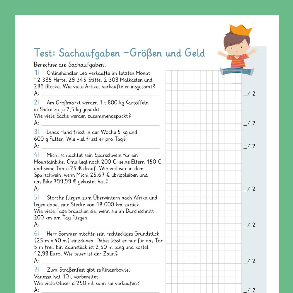 Königspaket: Sachaufgaben - Größen & Geld (Mathe, 4. Klasse) - inklusive Test