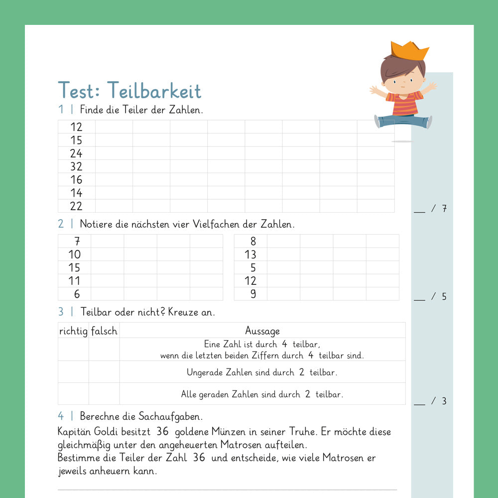 Königspaket: Teilbarkeit (Mathe, 4. Klasse) - inklusive Test